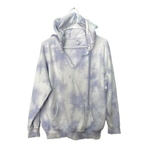 90 Degree by Reflex Womens 1X Hoodie White Purple Tie Dye Kangaroo Pocket Warm